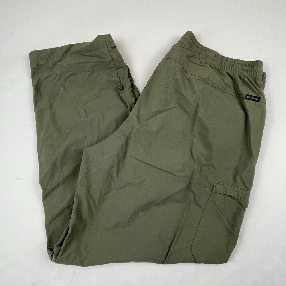 Columbia Cropped Hiking Pants Women’s L (32w/27ins) Roll Tab Leg Nylon Green